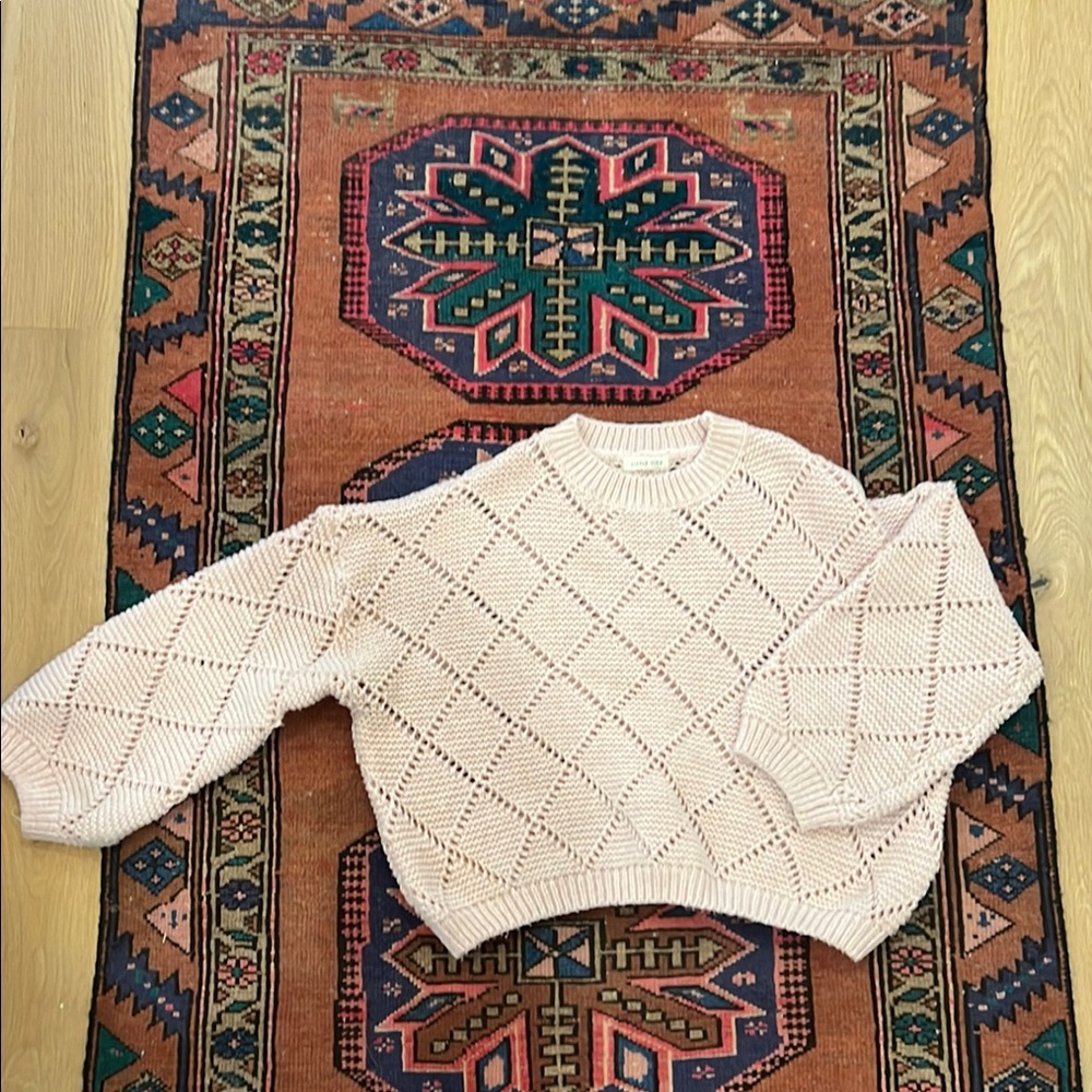 Blush Pink Quilted Crew Neck Sweater, bubble sleeve